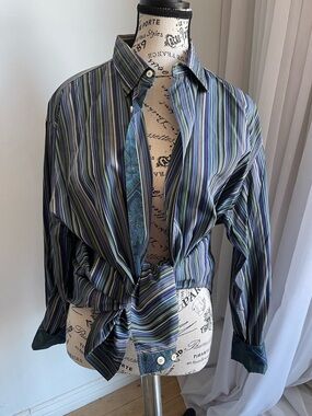 Etro Men’s Oversized Multicolor Striped Dress Shirt